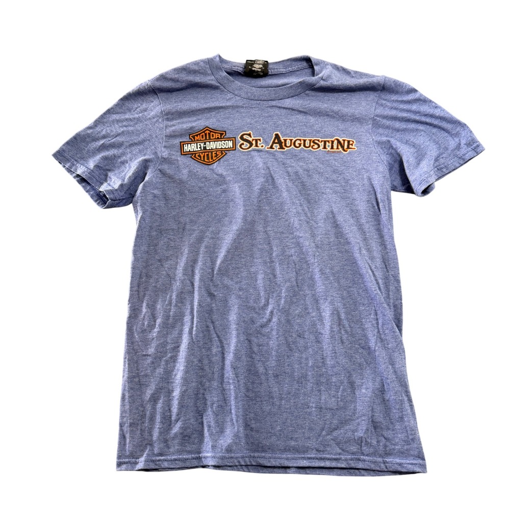 Harley-Davidson St Augustine T Shirt Mens Small Blue Pirate Skeleton Adamec FL